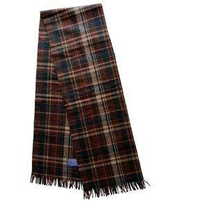 Pendleton Woolens - Multicolor Plaid Fringed Wool Scarf - USA Made